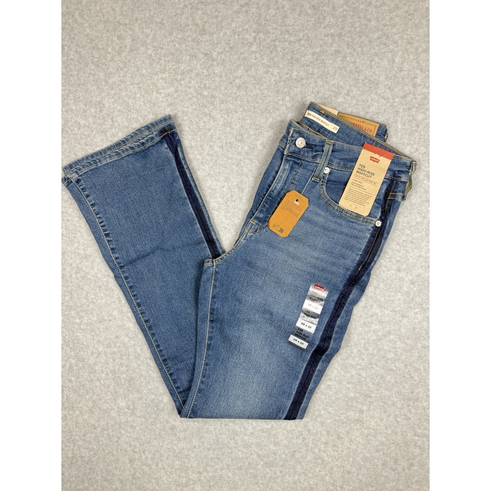 Levis 725 High Rise Bootcut Jeans Blue Stellar Stretch Side Stripe 29x32 NWT